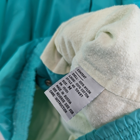 Vintage Jacket Woman Large Turquoise Windbreaker Flannel 80s 90s Puff Grannycore - Picture 10 of 12
